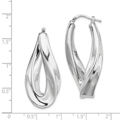 Sterling Silver Polished Rhodium Plated Twisted Hollow Hoop Earrings