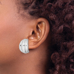 Sterling Silver Polished Rhodium Plated Hollow J-Hoop Post Earrings
