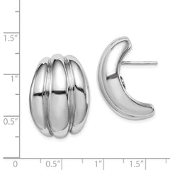 Sterling Silver Polished Rhodium Plated Hollow J-Hoop Post Earrings