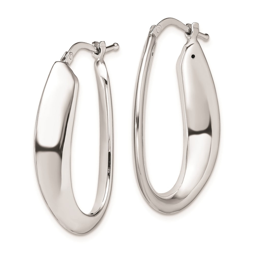 Sterling Silver Polished Rhodium Plated Oval Hollow Hoop Earrings