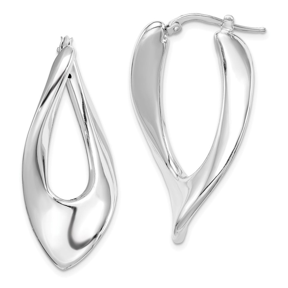 Sterling Silver Polished Rhodium Plated Hollow Twisted Hoop Earrings