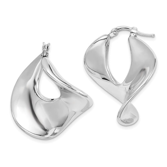 Rhodium-plated Sterling Silver Twisted Hollow Hoop Earrings