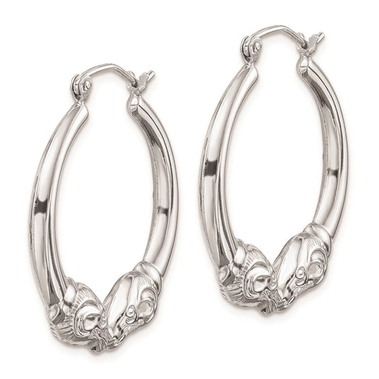 Rhodium-plated Sterling Silver Rams Head Hoop Earrings