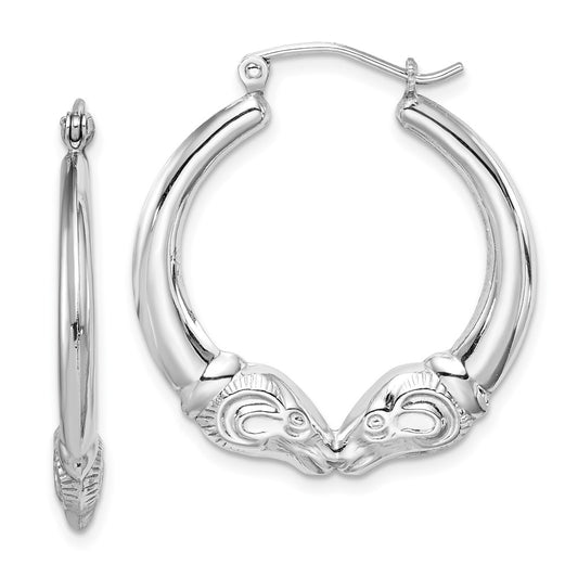 Rhodium-plated Sterling Silver Rams Head Hoop Earrings