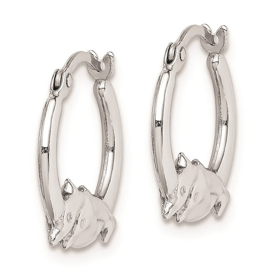 Rhodium-plated Sterling Silver Dolphin Hoop Earrings