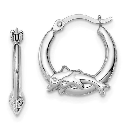 Rhodium-plated Sterling Silver Dolphin Hoop Earrings