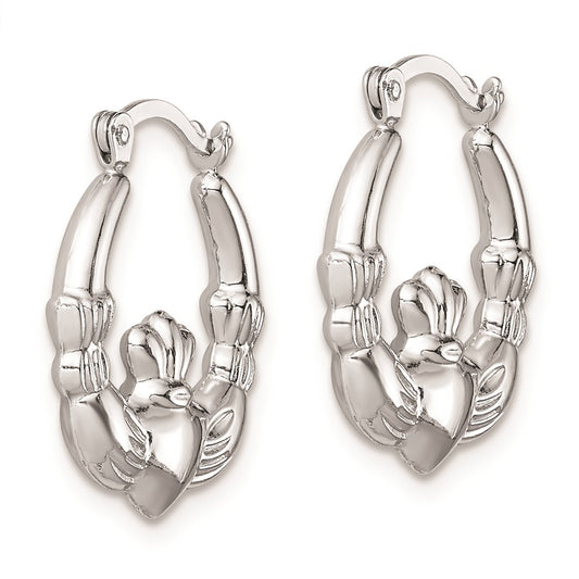 Rhodium-plated Sterling Silver Claddagh Hollow Hoop Earrings