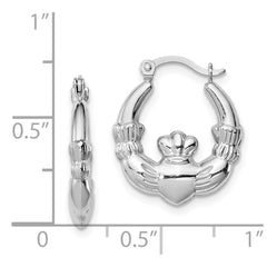 Rhodium-plated Sterling Silver Claddagh Hollow Hoop Earrings