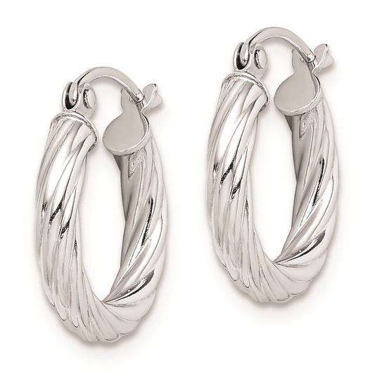 Rhodium-plated Sterling Silver 2.7x15mm Twisted Hoop Earrings