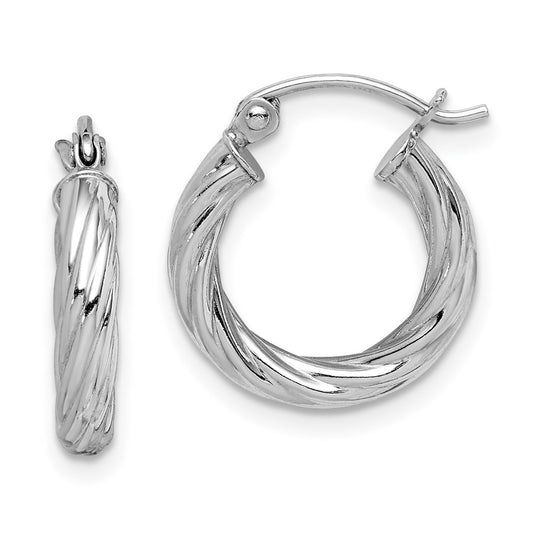 Rhodium-plated Sterling Silver 2.7x15mm Twisted Hoop Earrings