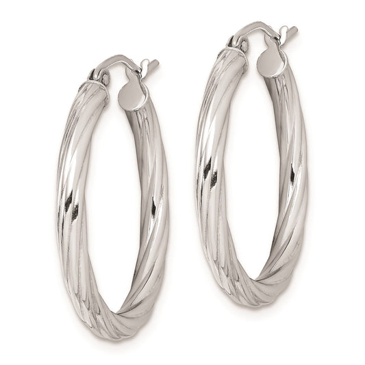 Rhodium-plated Sterling Silver 2.7x25mm Twisted Hoop Earrings