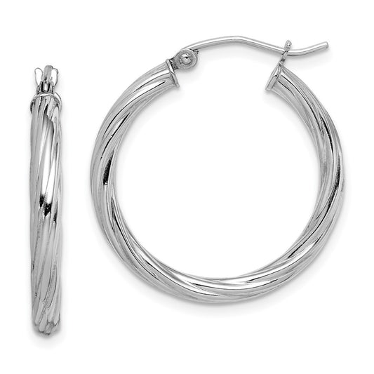 Rhodium-plated Sterling Silver 2.7x25mm Twisted Hoop Earrings