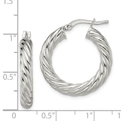 Sterling Silver Polished Twisted 4mm Hoop Earrings