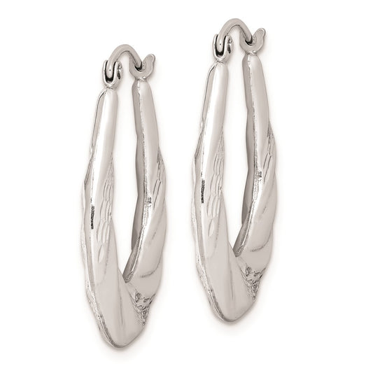 Rhodium-plated Sterling Silver Diamond-cut Scalloped Hoop Earrings