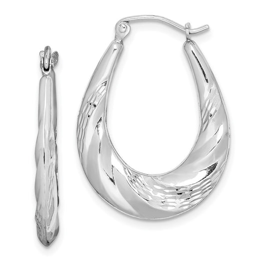 Rhodium-plated Sterling Silver Diamond-cut Scalloped Hoop Earrings