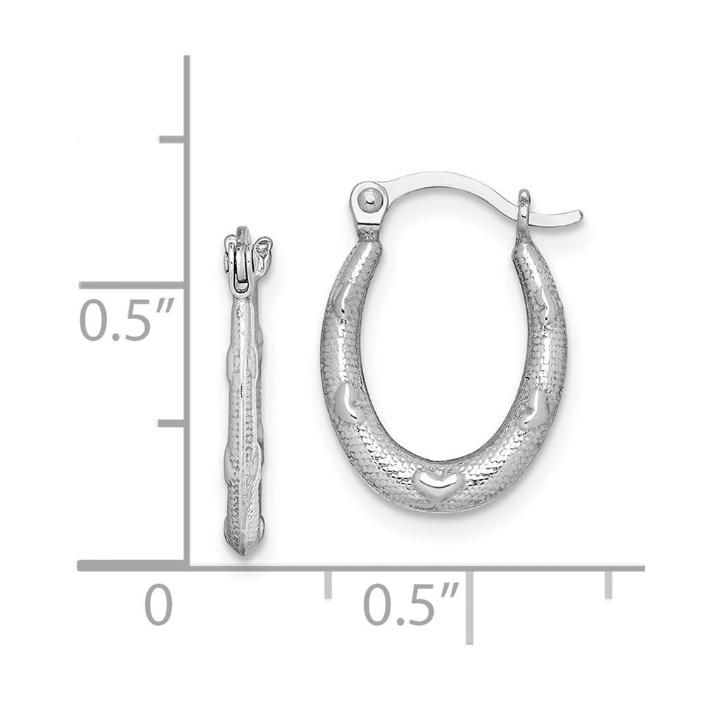 Rhodium-plated Sterling Silver Heart Textured Hollow Hoop Earrings