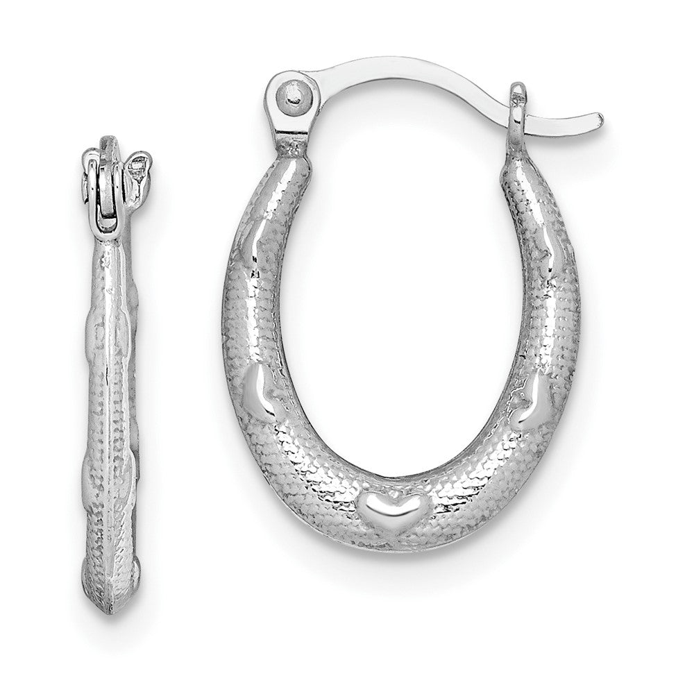 Rhodium-plated Sterling Silver Heart Textured Hollow Hoop Earrings