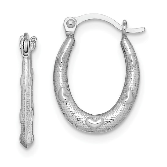 Rhodium-plated Sterling Silver Heart Textured Hollow Hoop Earrings