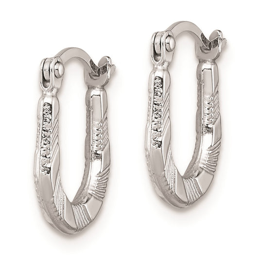 Rhodium-plated Sterling Silver Diamond-cut Hoop Earrings