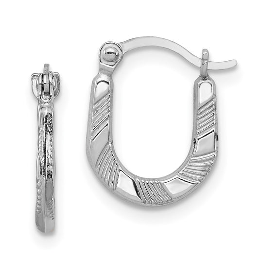 Rhodium-plated Sterling Silver Diamond-cut Hoop Earrings