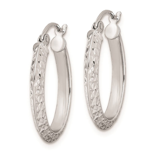 Rhodium-plated Sterling Silver Diamond-cut Oval Hoop Earrings