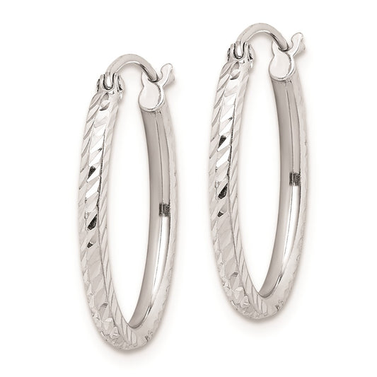 Rhodium-plated Sterling Silver Diamond-cut Oval Hoop Earrings