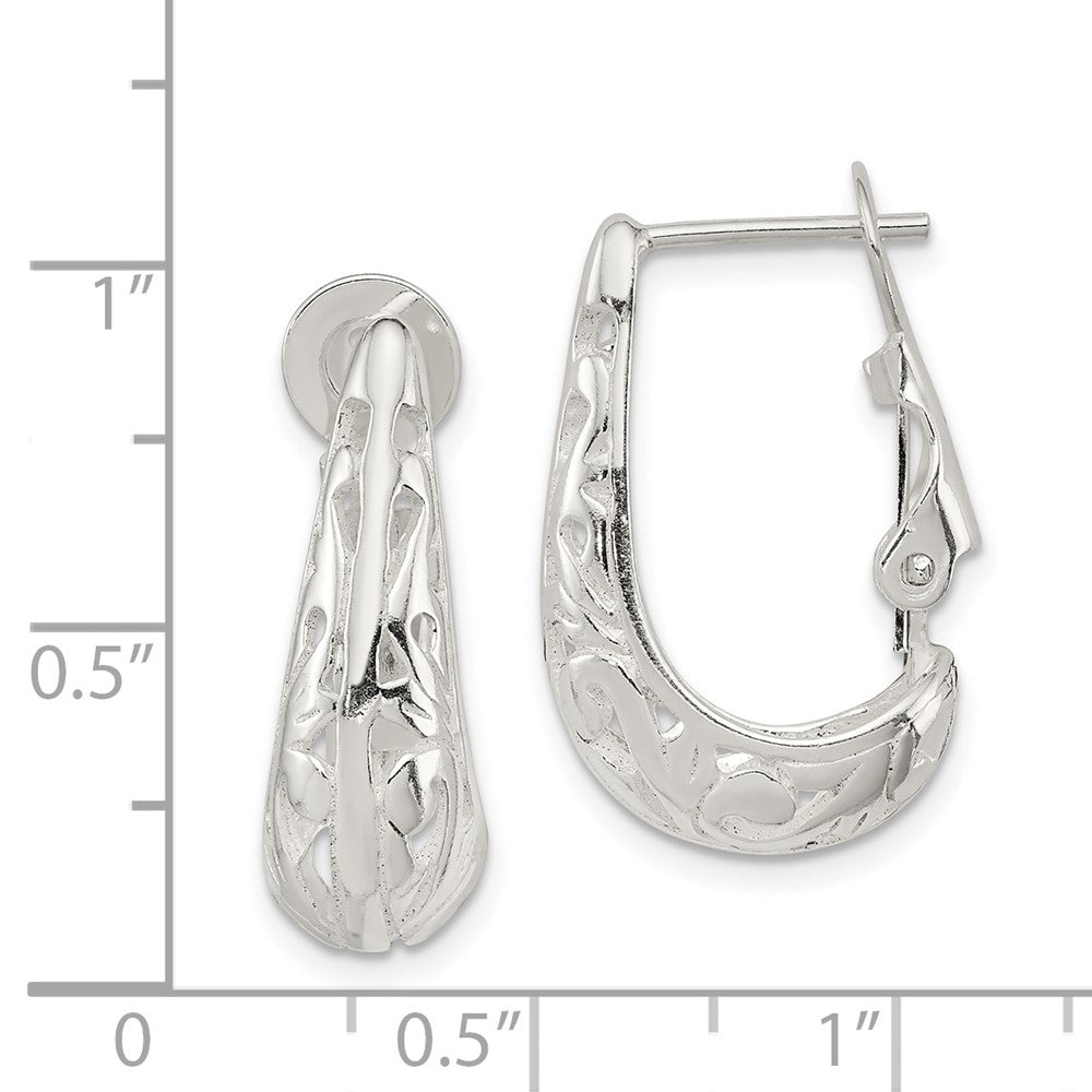 Sterling Silver Filigree Omega Back Hoop Earrings