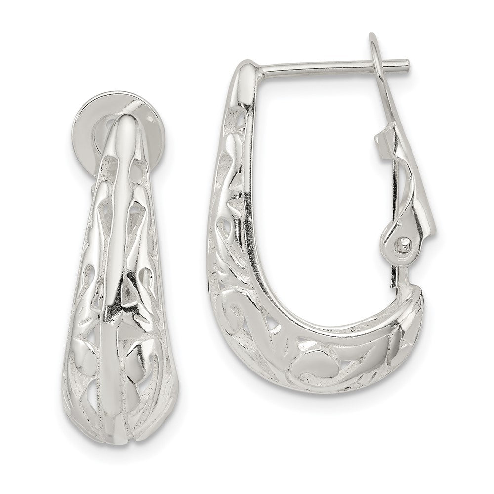 Sterling Silver Filigree Omega Back Hoop Earrings