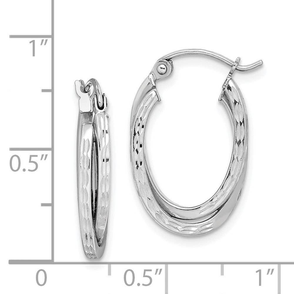 Rhodium-plated Sterling Silver Textured Double Oval Hoop Earrings