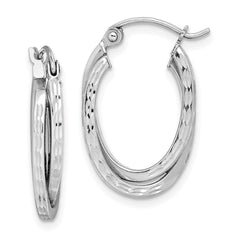 Rhodium-plated Sterling Silver Textured Double Oval Hoop Earrings