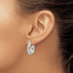 Sterling Silver Oval Filigree Hoop Earrings