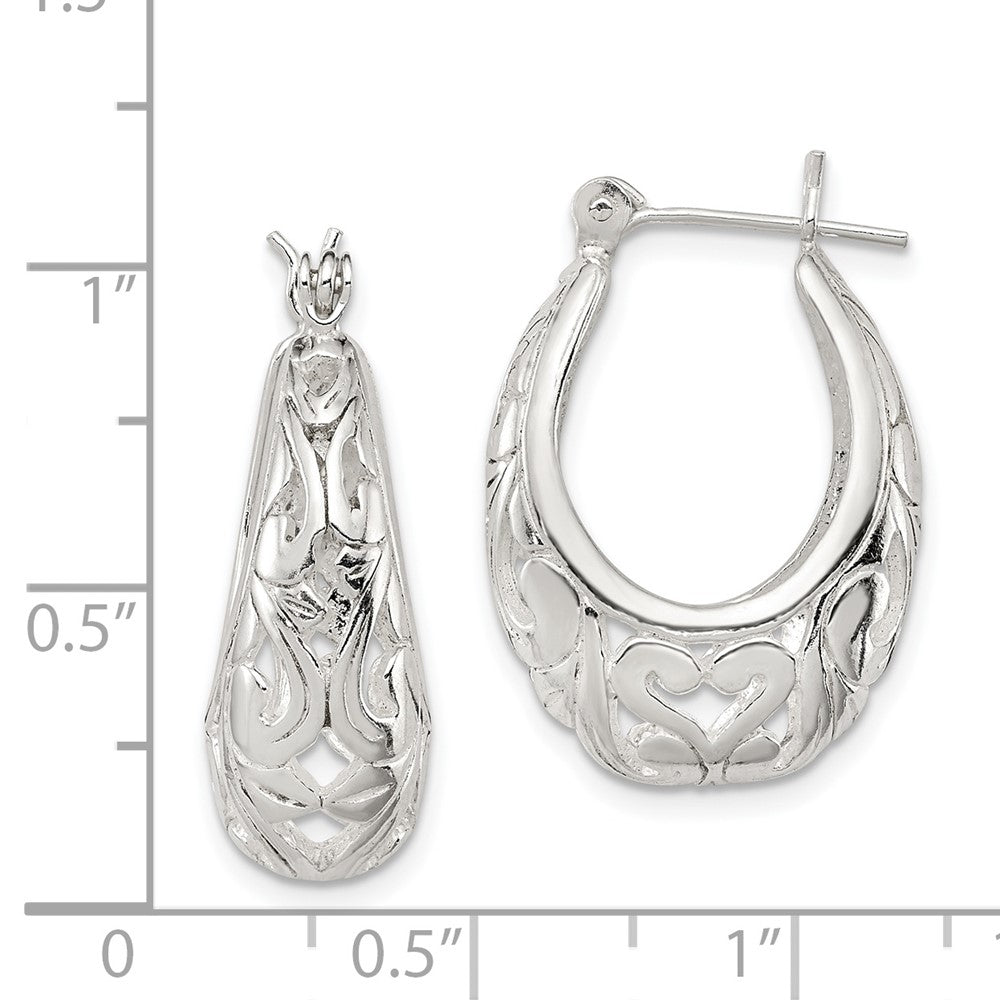 Sterling Silver Oval Filigree Hoop Earrings