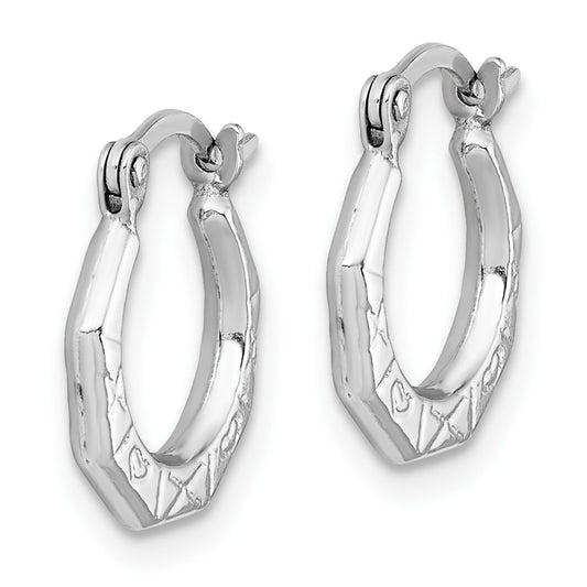 Rhodium-plated Sterling Silver Patterned Hollow Hoop Earrings