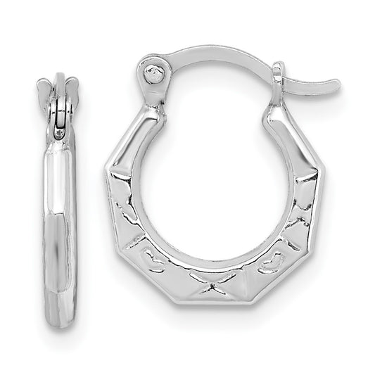 Rhodium-plated Sterling Silver Patterned Hollow Hoop Earrings