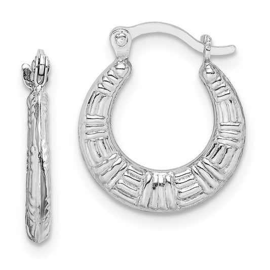 Rhodium-plated Sterling Silver Patterned Hoop Earrings