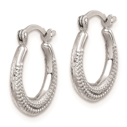 Rhodium-plated Sterling Silver Textured Hollow Hoop Earrings