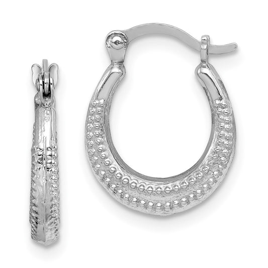 Rhodium-plated Sterling Silver Textured Hollow Hoop Earrings