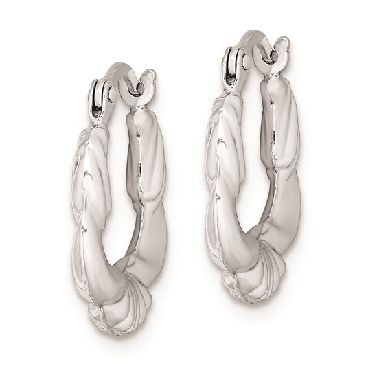 Rhodium-plated Sterling Silver Hollow Scalloped Hoop Earrings