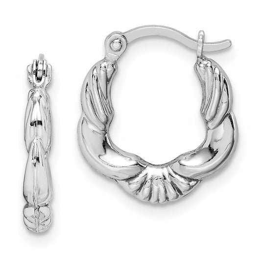 Rhodium-plated Sterling Silver Hollow Scalloped Hoop Earrings