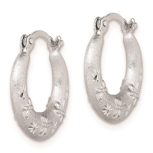 Rhodium-plated Sterling Silver Diamond-cut Hoop Earrings