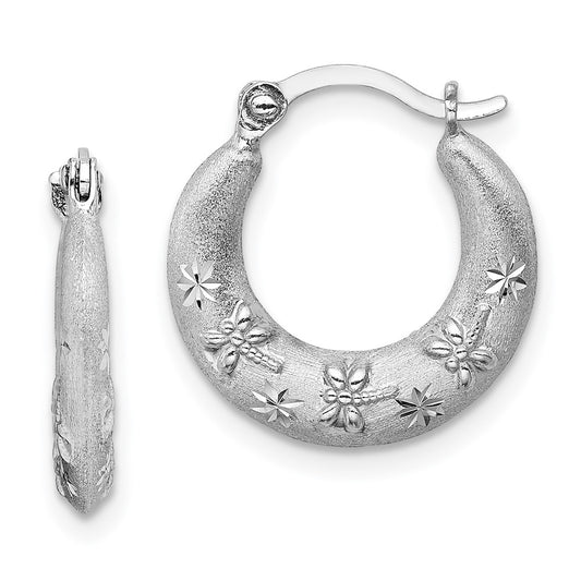 Rhodium-plated Sterling Silver Diamond-cut Hoop Earrings