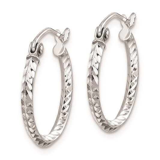 Rhodium-plated Sterling Silver Diamond-cut Hoop Earrings