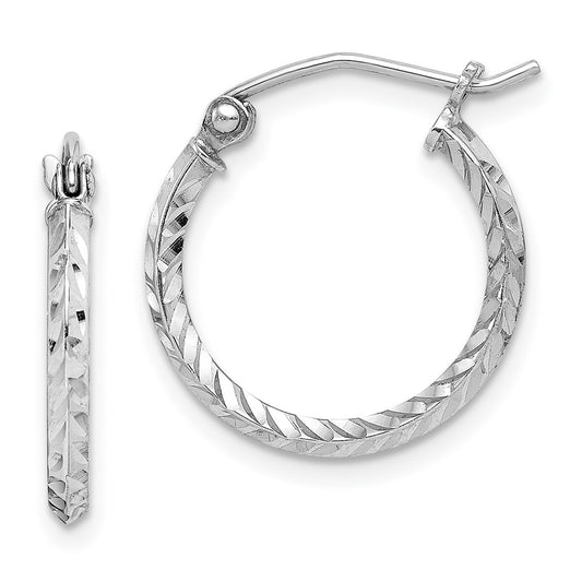 Rhodium-plated Sterling Silver Diamond-cut Hoop Earrings