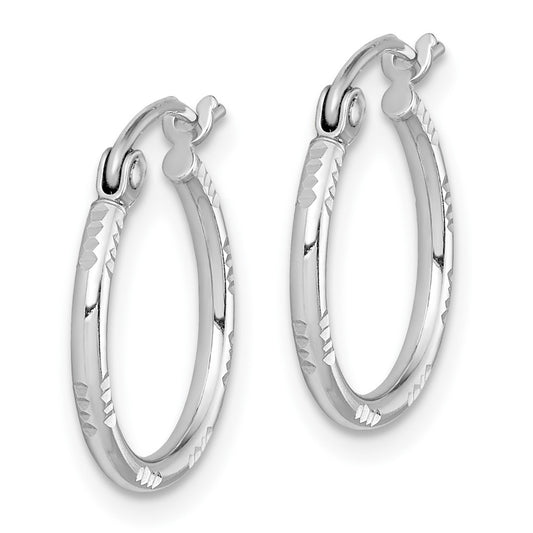 Rhodium-plated Sterling Silver Diamond-cut Hoop Earrings