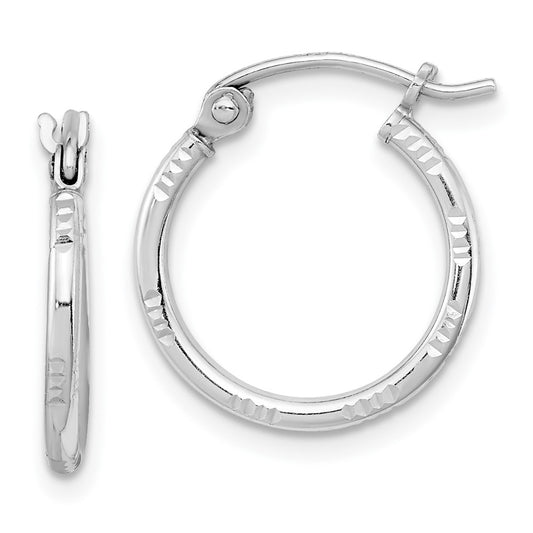 Rhodium-plated Sterling Silver Diamond-cut Hoop Earrings