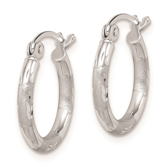 Rhodium-plated Sterling Silver Diamond-cut Hoop Earrings