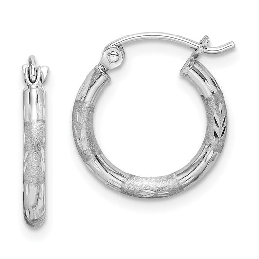 Rhodium-plated Sterling Silver Diamond-cut Hoop Earrings