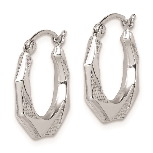 Rhodium-plated Sterling Silver Hollow Textured Polished Hoop Earrings