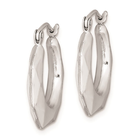 Rhodium-plated Sterling Silver Hollow Fancy Hoop Earrings