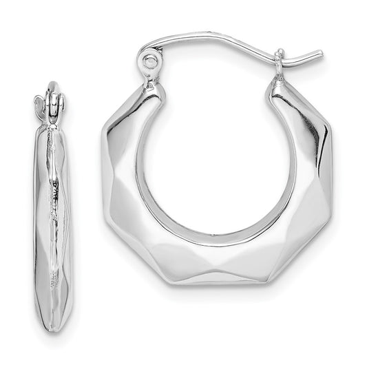 Rhodium-plated Sterling Silver Hollow Fancy Hoop Earrings